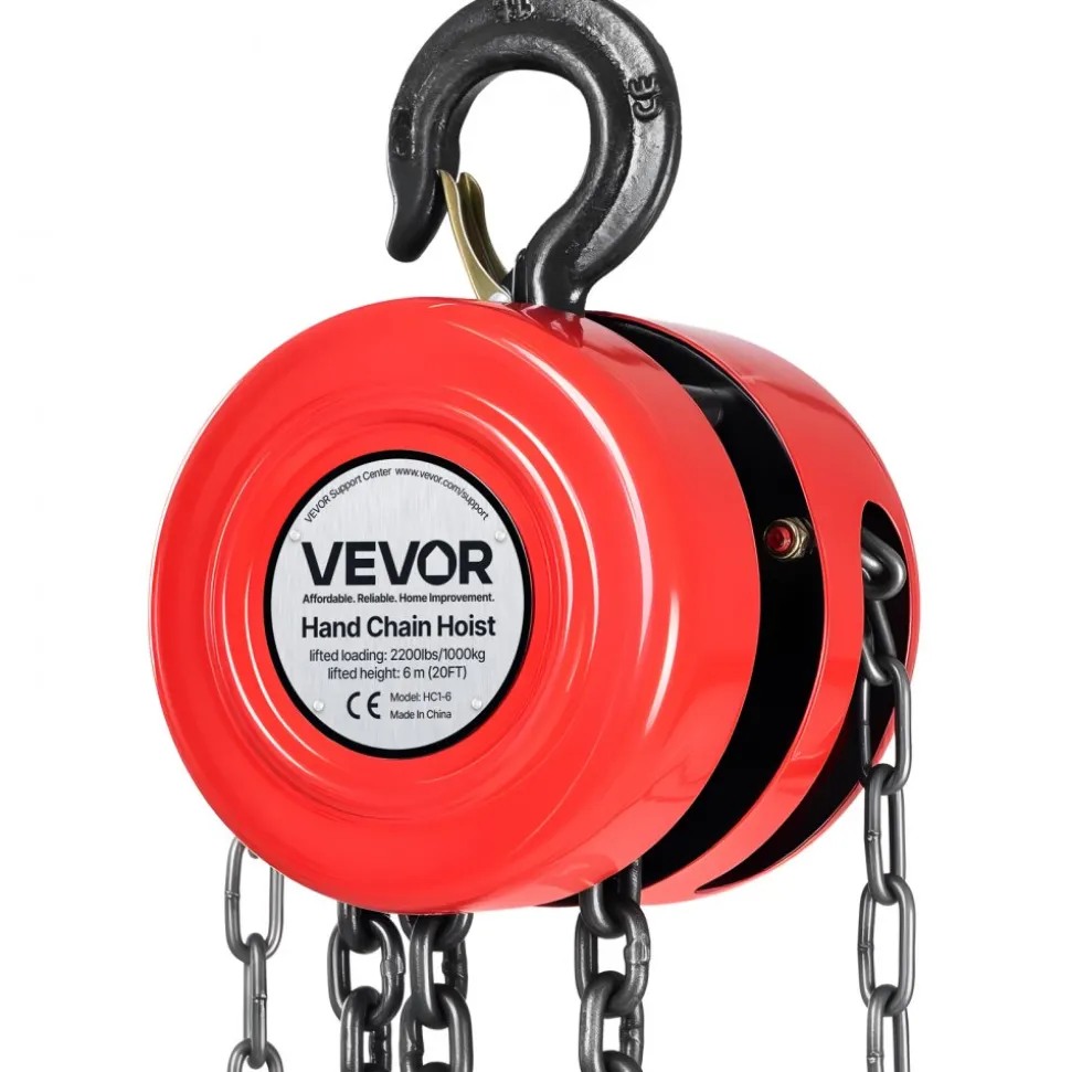 VEVOR Hand Chain Hoist, 1 Ton 2200 lbs Capacity, Manual Chain Block with Upgrade G70 Galvanized Chain, 20 ft Lifting Height, Heavy Duty Pulley Hoist for Garage Warehouse Automotive Machinery, Red