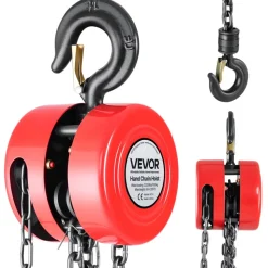 VEVOR Hand Chain Hoist, 1 Ton 2200 lbs Capacity, Manual Chain Block with Upgrade G70 Galvanized Chain, 20 ft Lifting Height, Heavy Duty Pulley Hoist for Garage Warehouse Automotive Machinery, Red