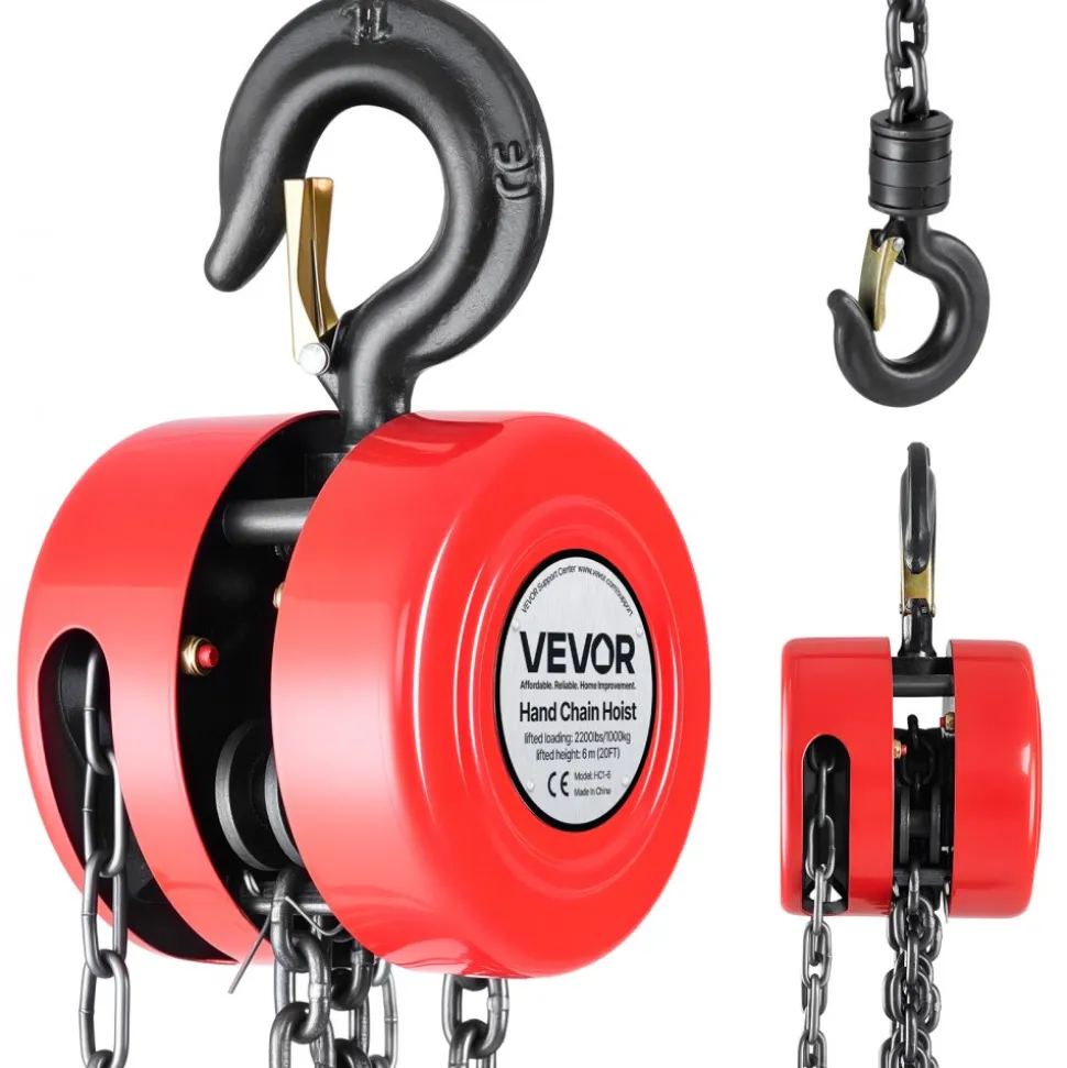 VEVOR Hand Chain Hoist, 1 Ton 2200 lbs Capacity, Manual Chain Block with Upgrade G70 Galvanized Chain, 20 ft Lifting Height, Heavy Duty Pulley Hoist for Garage Warehouse Automotive Machinery, Red