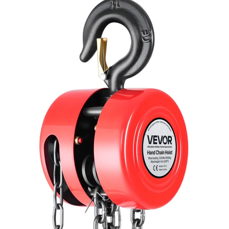 VEVOR Hand Chain Hoist, 1 Ton 2200 lbs Capacity, Manual Chain Block with Upgrade G70 Galvanized Chain, 20 ft Lifting Height, Heavy Duty Pulley Hoist for Garage Warehouse Automotive Machinery, Red