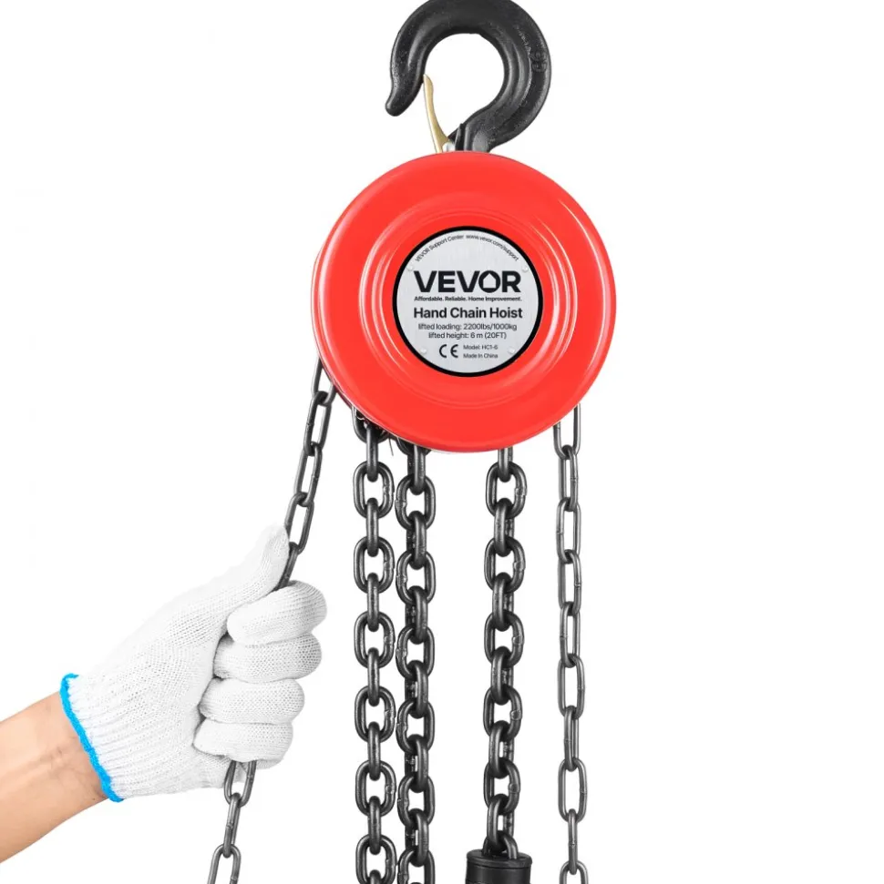 VEVOR Hand Chain Hoist, 1 Ton 2200 lbs Capacity, Manual Chain Block with Upgrade G70 Galvanized Chain, 20 ft Lifting Height, Heavy Duty Pulley Hoist for Garage Warehouse Automotive Machinery, Red