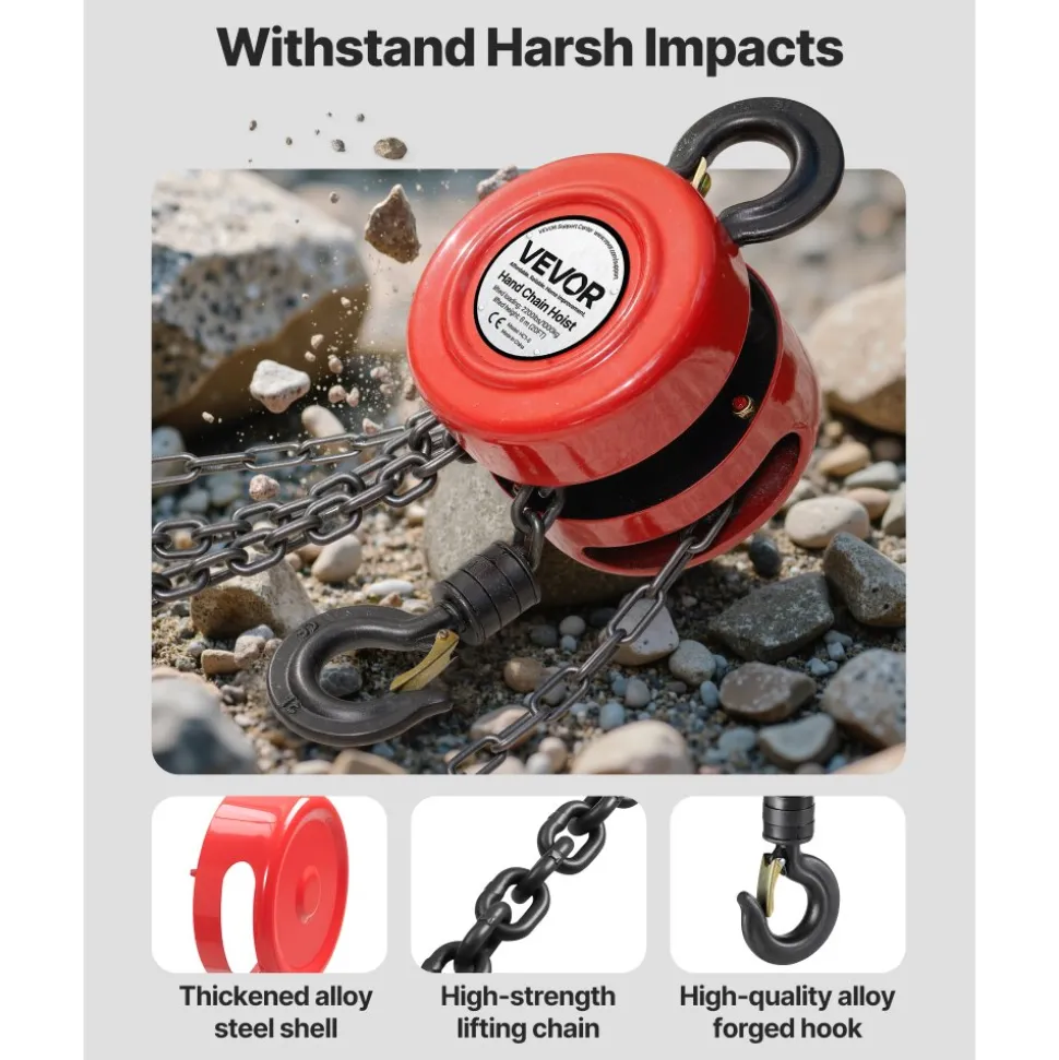 VEVOR Hand Chain Hoist, 1 Ton 2200 lbs Capacity, Manual Chain Block with Upgrade G70 Galvanized Chain, 20 ft Lifting Height, Heavy Duty Pulley Hoist for Garage Warehouse Automotive Machinery, Red