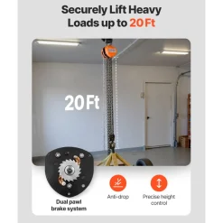 VEVOR Hand Chain Hoist, 2 Ton 4400 lbs Capacity, Manual Chain Block with Upgrade G80 Galvanized Chain, 20 ft Lifting Height, Heavy Duty Pulley Hoist for Garage Warehouse Automotive Machinery, Orange