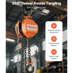 VEVOR Hand Chain Hoist, 1 Ton 2200 lbs Capacity, Manual Chain Block with Upgrade G80 Galvanized Chain, 20 ft Lifting Height, Heavy Duty Pulley Hoist for Garage Warehouse Automotive Machinery, Orange