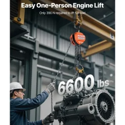 VEVOR Hand Chain Hoist, 3 Ton 6600 lbs Capacity, Manual Chain Block with Upgrade G80 Galvanized Chain, 10 ft Lifting Height, Heavy Duty Pulley Hoist for Garage Warehouse Automotive Machinery, Orange