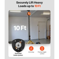 VEVOR Hand Chain Hoist, 3 Ton 6600 lbs Capacity, Manual Chain Block with Upgrade G80 Galvanized Chain, 10 ft Lifting Height, Heavy Duty Pulley Hoist for Garage Warehouse Automotive Machinery, Orange