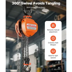 VEVOR Hand Chain Hoist, 3 Ton 6600 lbs Capacity, Manual Chain Block with Upgrade G80 Galvanized Chain, 10 ft Lifting Height, Heavy Duty Pulley Hoist for Garage Warehouse Automotive Machinery, Orange