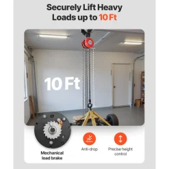 VEVOR Hand Chain Hoist, 1 Ton 2200 lbs Capacity, Manual Chain Block with Upgrade G70 Galvanized Chain, 10 ft Lifting Height, Heavy Duty Pulley Hoist for Garage Warehouse Automotive Machinery, Red