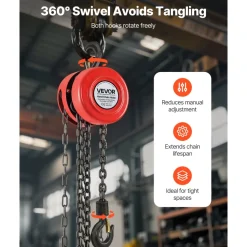 VEVOR Hand Chain Hoist, 1 Ton 2200 lbs Capacity, Manual Chain Block with Upgrade G70 Galvanized Chain, 10 ft Lifting Height, Heavy Duty Pulley Hoist for Garage Warehouse Automotive Machinery, Red