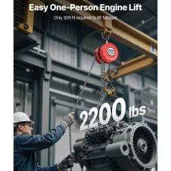 VEVOR Hand Chain Hoist, 1 Ton 2200 lbs Capacity, Manual Chain Block with Upgrade G70 Galvanized Chain, 10 ft Lifting Height, Heavy Duty Pulley Hoist for Garage Warehouse Automotive Machinery, Red