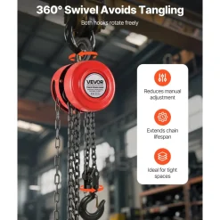 VEVOR Hand Chain Hoist, 2 Ton 4400 lbs Capacity, Manual Chain Block with Upgrade G70 Galvanized Chain, 10 ft Lifting Height, Heavy Duty Pulley Hoist for Garage Warehouse Automotive Machinery, Red