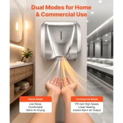 VEVOR Hand Dryer, 2 Pack 1800W Bathroom Air Hand Dryer, Automatic High Speed with HEPA Filter, Fast Drying, Brushed Stainless Steel, AC110-120V Commercial Wall Mounted for Restroom, Hotel, Office,Home