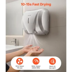 VEVOR Hand Dryer, 2 Pack 1800W Bathroom Air Hand Dryer, Automatic High Speed with HEPA Filter, Fast Drying, Brushed Stainless Steel, AC110-120V Commercial Wall Mounted for Restroom, Hotel, Office,Home