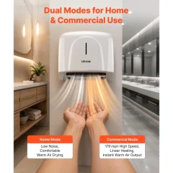 VEVOR Hand Dryer, 2 Pack 1300W Bathroom Air Hand Dryer, Automatic High Speed with HEPA Filter, Fast Drying, ABS Construction, AC110-120V Commercial Wall Mounted for Home Bathroom, Guest Room,Homestay