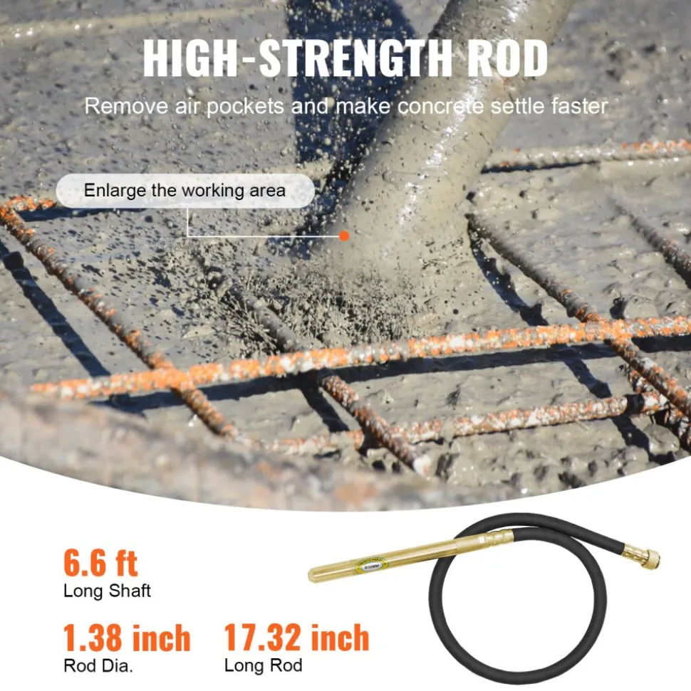 VEVOR Handheld Concrete Vibrator, 800W Electric Vibrator 13000 VPM, Electric Concrete Vibrating Tool With 6.6ft / 2m Shaft Rod, Portable Pencil Cement Vibrator Remove Air Bubble and Mix Concrete