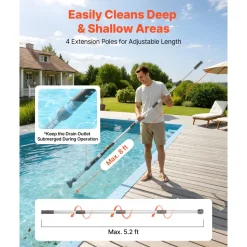VEVOR Handheld Pool Vacuum, 8.5 GPM Cordless Spa Hot Tub Vacuum with Extension Pole and 2 Brush Heads, 60 Mins Running Time, for Small Debris, Sand, Rechargeable Pool Cleaner for Above Ground Pools