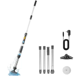 VEVOR Handheld Pool Vacuum, 8.5 GPM Cordless Spa Hot Tub Vacuum with Extension Pole and 2 Brush Heads, 60 Mins Running Time, for Small Debris, Sand, Rechargeable Pool Cleaner for Above Ground Pools