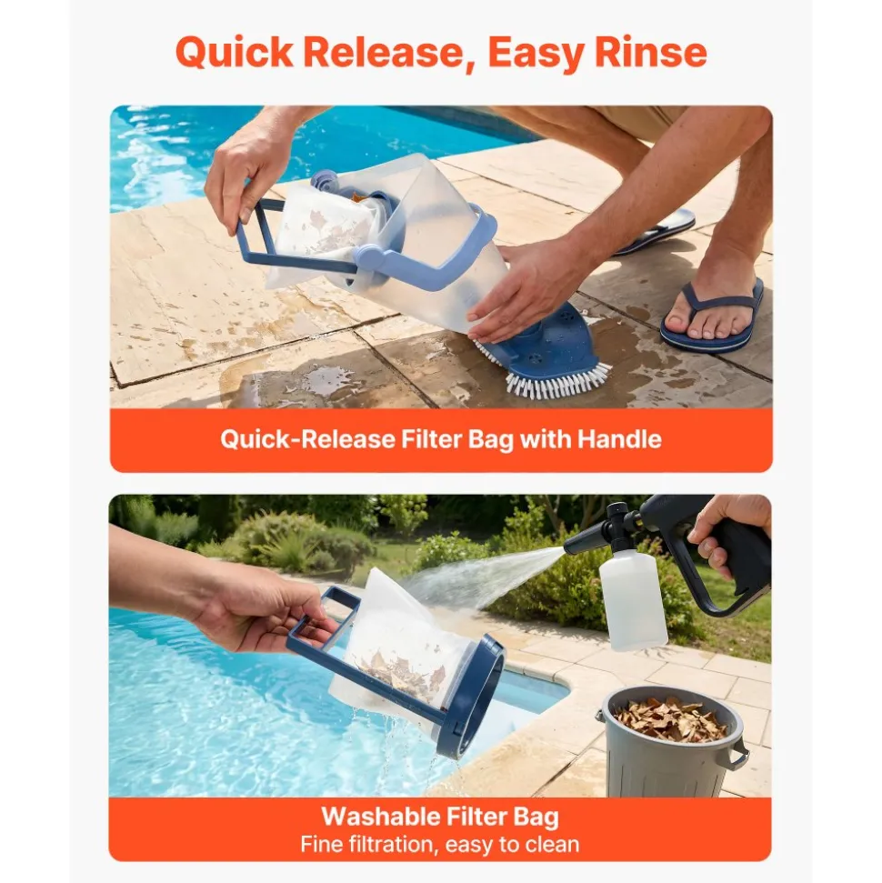 VEVOR Handheld Pool Vacuum, 26 GPM Cordless Spa Hot Tub Vacuum with Extension Pole, 60 Mins Running Time, Powerful Suction for Leaves and Debris, Rechargeable Pool Cleaner for Above Ground Pools