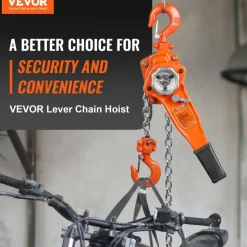 VEVOR Hand-Operated Chain Lift, 1650 lbs Load, 5ft Length, G80 Zinc-Coated Steel, Dual-Pawl Brake System, Automatic Chain Guide & Swivel Hook, Ideal for Workshops, Warehouses, and Loading Docks