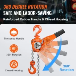 VEVOR Hand-Operated Chain Lift, 1650 lbs Load, 5ft Length, G80 Zinc-Coated Steel, Dual-Pawl Brake System, Automatic Chain Guide & Swivel Hook, Ideal for Workshops, Warehouses, and Loading Docks