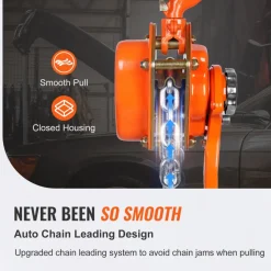 VEVOR Hand-Operated Chain Lift, 1650 lbs Load, 5ft Length, G80 Zinc-Coated Steel, Dual-Pawl Brake System, Automatic Chain Guide & Swivel Hook, Ideal for Workshops, Warehouses, and Loading Docks