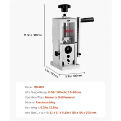 VEVOR Hand-Operated Wire Stripper, 0.06''-1.5'' Cable Removal Tool, Drill Attachment Option, Clear Depth Gauge, Lightweight Aluminum Build for Efficient Copper Scrap Processing