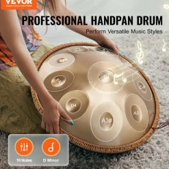 VEVOR Handpan Drum, 22 in & 12 Notes, D Minor Hand Drum, Hand Pan Drum Instrument with Mallets, 440Hz Handpan Stand & Carry Bag, Steel Healing Sound Drum, Percussion Instruments for Adults Beginners