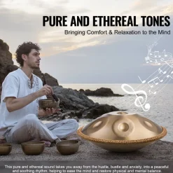 VEVOR Handpan Drum, 22 in & 9 Notes, D Minor Hand Drum, Hand Pan Drum Instrument with Mallets, 440Hz Handpan Stand & Carry Bag, Steel Healing Sound Drum, Percussion Instruments for Adults Beginners