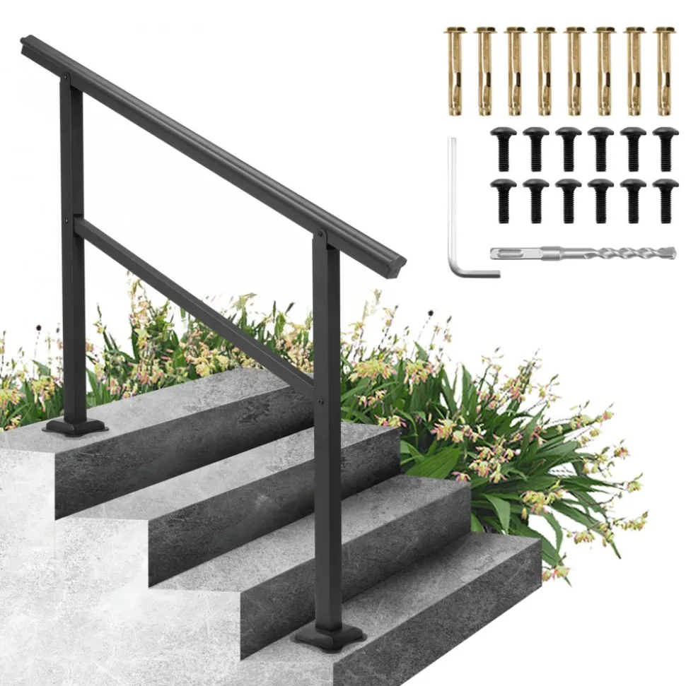 VEVOR Handrail Outdoor Stairs 47.6 X 35.2 Inch Outdoor Handrail Outdoor Stair Railing Adjustable from 0 to 30 Degrees Handrail for Stairs Outdoor Aluminum Black Stair Railing Fit 3-4 Steps