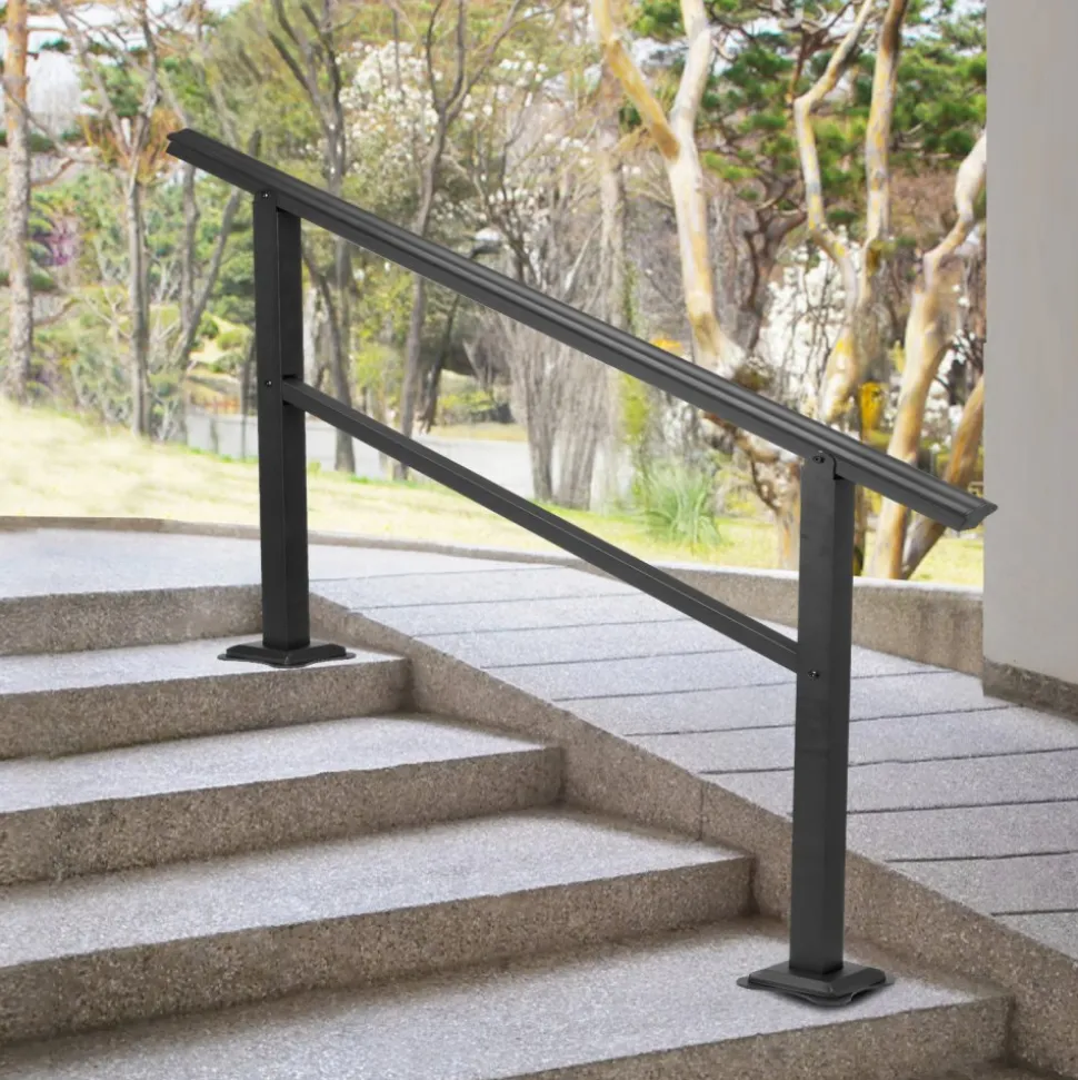VEVOR Handrail Outdoor Stairs 47.6 X 35.2 Inch Outdoor Handrail Outdoor Stair Railing Adjustable from 0 to 30 Degrees Handrail for Stairs Outdoor Aluminum Black Stair Railing Fit 3-4 Steps