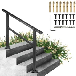 VEVOR Handrail Outdoor Stairs 47.6 X 35.2 Inch Outdoor Handrail Outdoor Stair Railing Adjustable from 0 to 30 Degrees Handrail for Stairs Outdoor Aluminum Black Stair Railing Fit 3-4 Steps