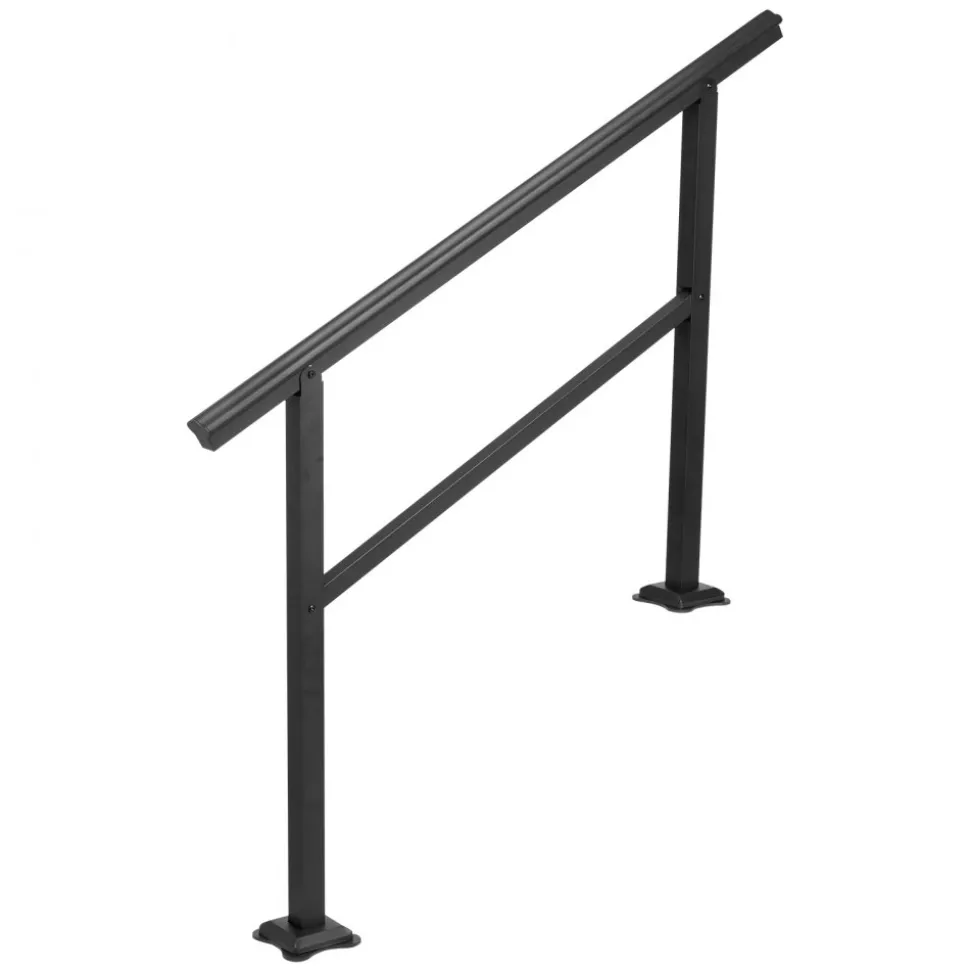 VEVOR Handrail Outdoor Stairs 47.6 X 35.2 Inch Outdoor Handrail Outdoor Stair Railing Adjustable from 0 to 30 Degrees Handrail for Stairs Outdoor Aluminum Black Stair Railing Fit 3-4 Steps