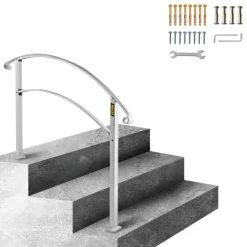 VEVOR Handrails for Outdoor Steps, Fit 1 or 3 Steps Outdoor Stair Railing, White Wrought Iron Handrail, Flexible Front Porch Hand Rail, Transitional Handrails for Concrete Steps or Wooden Stairs