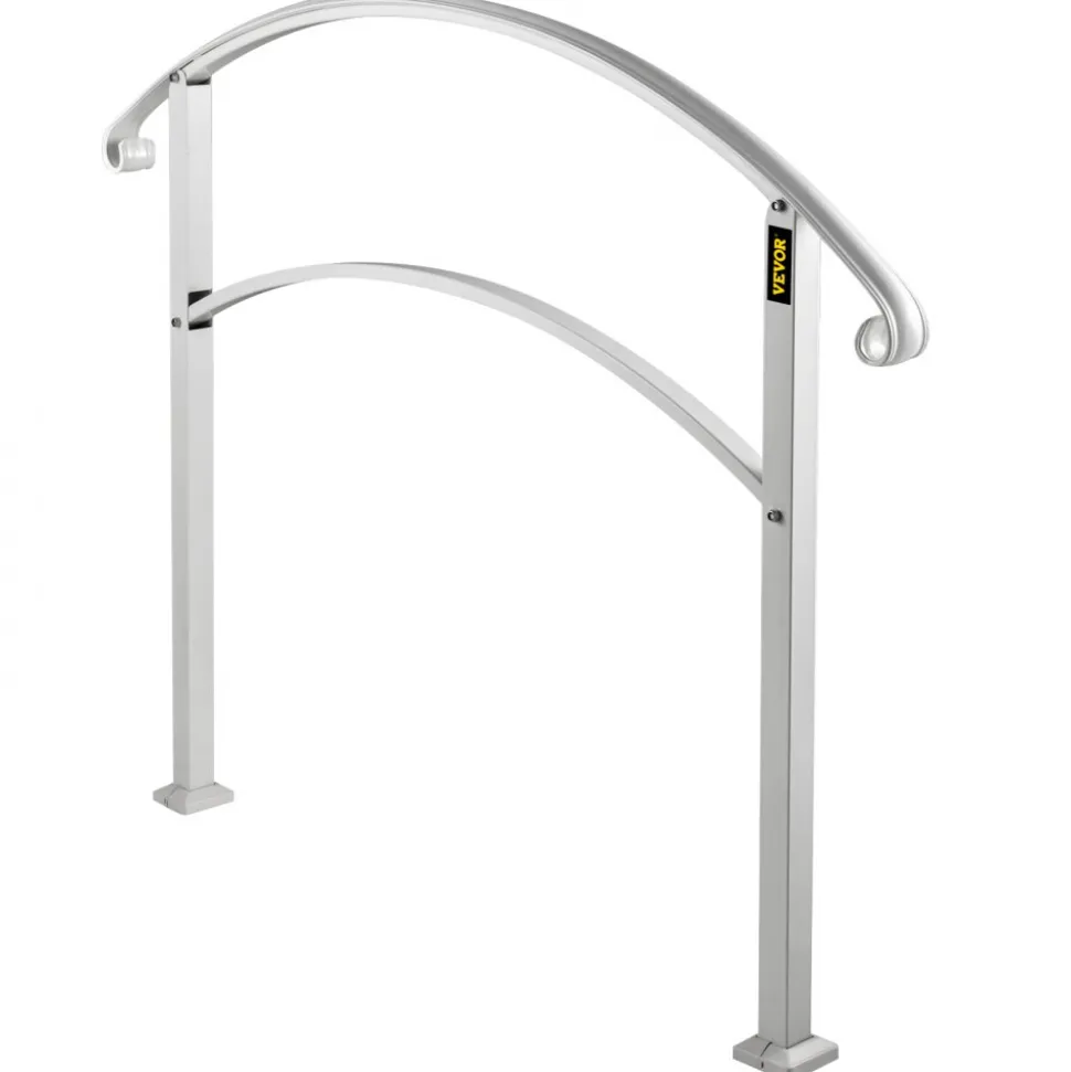 VEVOR Handrails for Outdoor Steps, Fit 1 or 3 Steps Outdoor Stair Railing, White Wrought Iron Handrail, Flexible Front Porch Hand Rail, Transitional Handrails for Concrete Steps or Wooden Stairs
