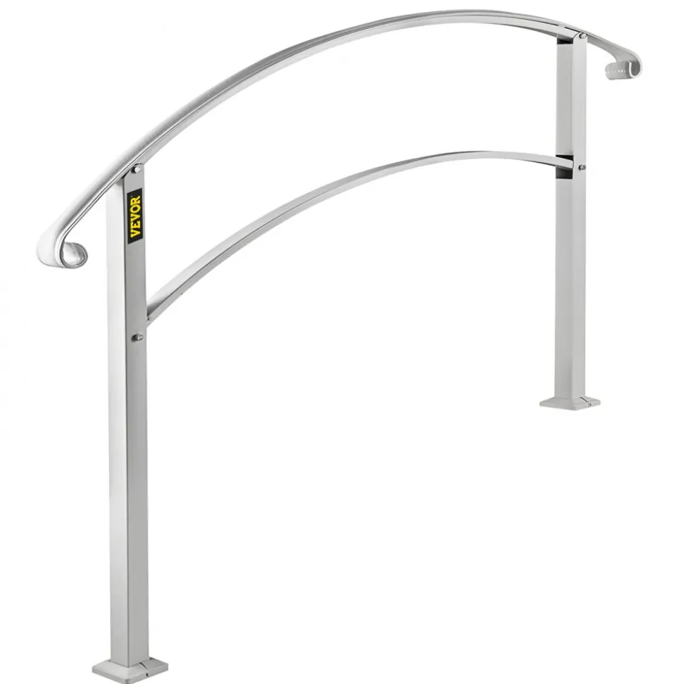 VEVOR Handrails for Outdoor Steps, Fit 1 or 3 Steps Outdoor Stair Railing, White Wrought Iron Handrail, Flexible Front Porch Hand Rail, Transitional Handrails for Concrete Steps or Wooden Stairs