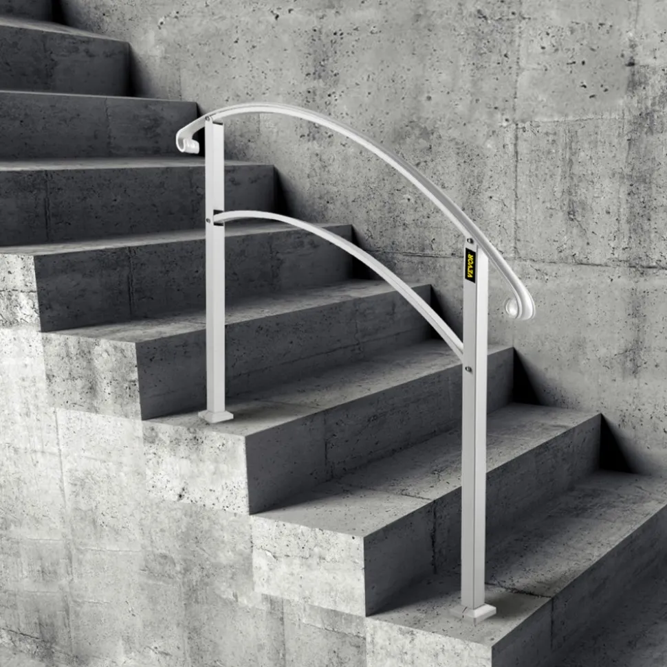 VEVOR Handrails for Outdoor Steps, Fit 1 or 3 Steps Outdoor Stair Railing, White Wrought Iron Handrail, Flexible Front Porch Hand Rail, Transitional Handrails for Concrete Steps or Wooden Stairs