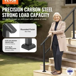 VEVOR Handrails for Outdoor Steps, 5 Step Stair Hand Rail Kit, Transitional Carbon Steel Railings with Installation Kit, Stair Rails for Seniors, Concrete Steps & Porch & Deck, Black Retro Arch