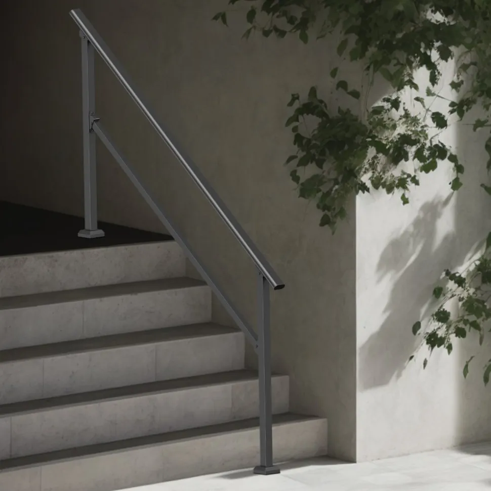 VEVOR Handrails for Outdoor Steps, 5 Step Stair Hand Rail Kit, Transitional Carbon Steel Railings with Installation Kit, Stair Rails for Seniors, Concrete Steps & Porch & Deck, Black Retro Arch