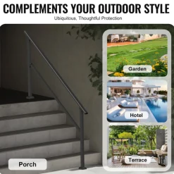 VEVOR Handrails for Outdoor Steps, 5 Step Stair Hand Rail Kit, Transitional Carbon Steel Railings with Installation Kit, Stair Rails for Seniors, Concrete Steps & Porch & Deck, Black Retro Arch