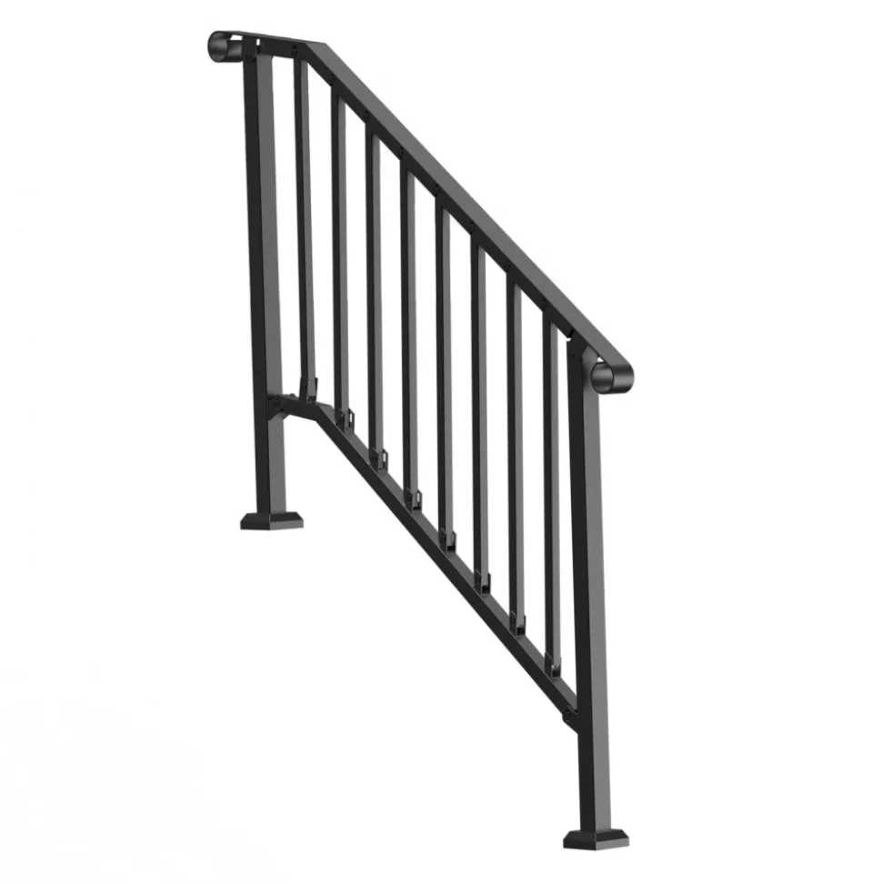 VEVOR Handrails for Outdoor Steps, 3-4 Step Stair Hand Rail Kit, Transitional Iron Railings with Installation Kit, Stair Rails for Seniors, Concrete Steps & Porch & Deck, Black Retro Arch