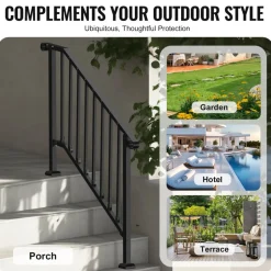 VEVOR Handrails for Outdoor Steps, 3-4 Step Stair Hand Rail Kit, Transitional Iron Railings with Installation Kit, Stair Rails for Seniors, Concrete Steps & Porch & Deck, Black Retro Arch