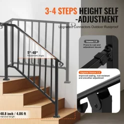 VEVOR Handrails for Outdoor Steps, 3-4 Step Stair Hand Rail Kit, Transitional Iron Railings with Installation Kit, Stair Rails for Seniors, Concrete Steps & Porch & Deck, Black Retro Arch