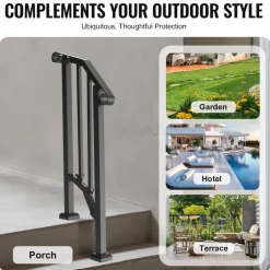 VEVOR Handrails for Outdoor Steps, 1-2 Step Stair Hand Rail Kit, Transitional Carbon Steel Railings with Installation Kit, Stair Rails for Seniors, Concrete Steps & Porch & Deck, Black Retro Arch