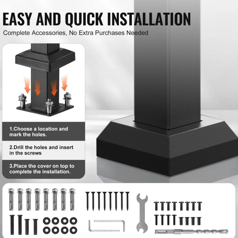 VEVOR Handrails for Outdoor Steps, 1-2 Step Stair Hand Rail Kit, Transitional Carbon Steel Railings with Installation Kit, Stair Rails for Seniors, Concrete Steps & Porch & Deck, Black Retro Arch