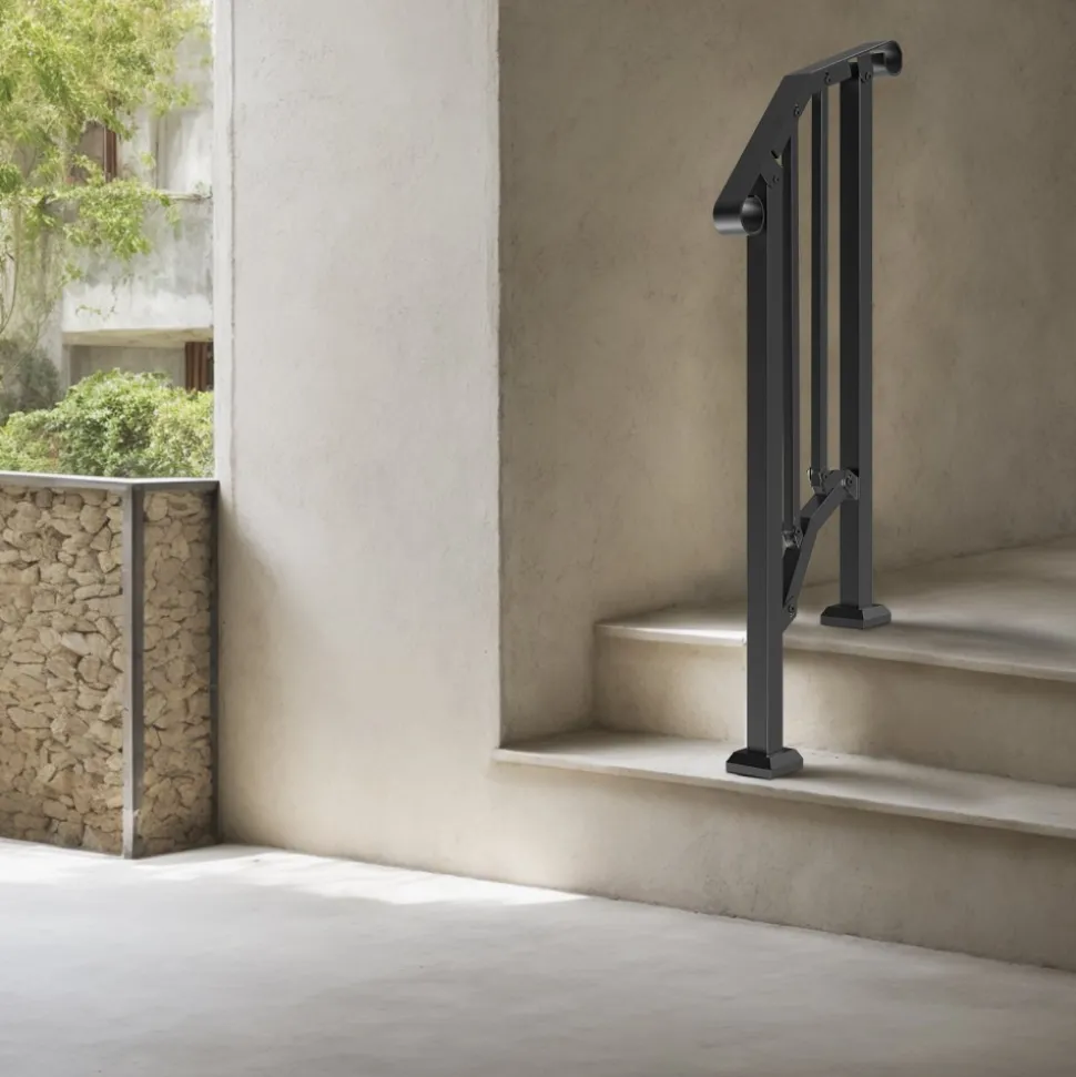 VEVOR Handrails for Outdoor Steps, 1-2 Step Stair Hand Rail Kit, Transitional Carbon Steel Railings with Installation Kit, Stair Rails for Seniors, Concrete Steps & Porch & Deck, Black Retro Arch