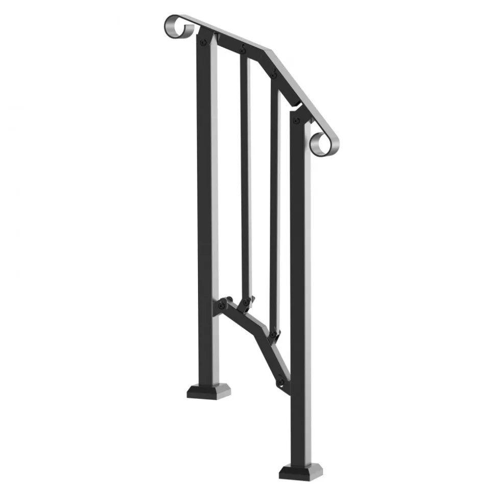 VEVOR Handrails for Outdoor Steps, 1-2 Step Stair Hand Rail Kit, Transitional Carbon Steel Railings with Installation Kit, Stair Rails for Seniors, Concrete Steps & Porch & Deck, Black Retro Arch