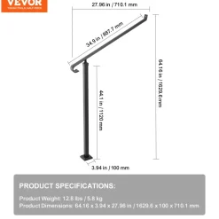 VEVOR Handrails for Outdoor Steps, 3-4 Step Stair Hand Rail Kit, Transitional Carbon Steel Railings with Installation Kit, Stair Rails for Seniors, Concrete Steps & Porch & Deck, White Retro Arch