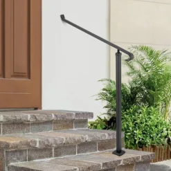 VEVOR Handrails for Outdoor Steps, 3-4 Step Stair Hand Rail Kit, Transitional Carbon Steel Railings with Installation Kit, Stair Rails for Seniors, Concrete Steps & Porch & Deck, White Retro Arch