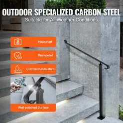 VEVOR Handrails for Outdoor Steps 1-2 Step Railings Wrought Iron Handrail Stair Railings for Steps Black Iron Railings for Steps Wall and Floor Mounted with Installation Kit