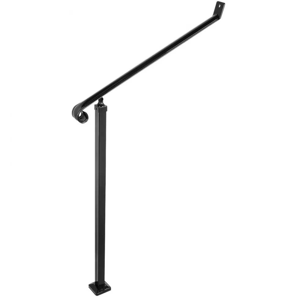 VEVOR Handrails for Outdoor Steps 1-2 Step Railings Wrought Iron Handrail Stair Railings for Steps Black Iron Railings for Steps Wall and Floor Mounted with Installation Kit